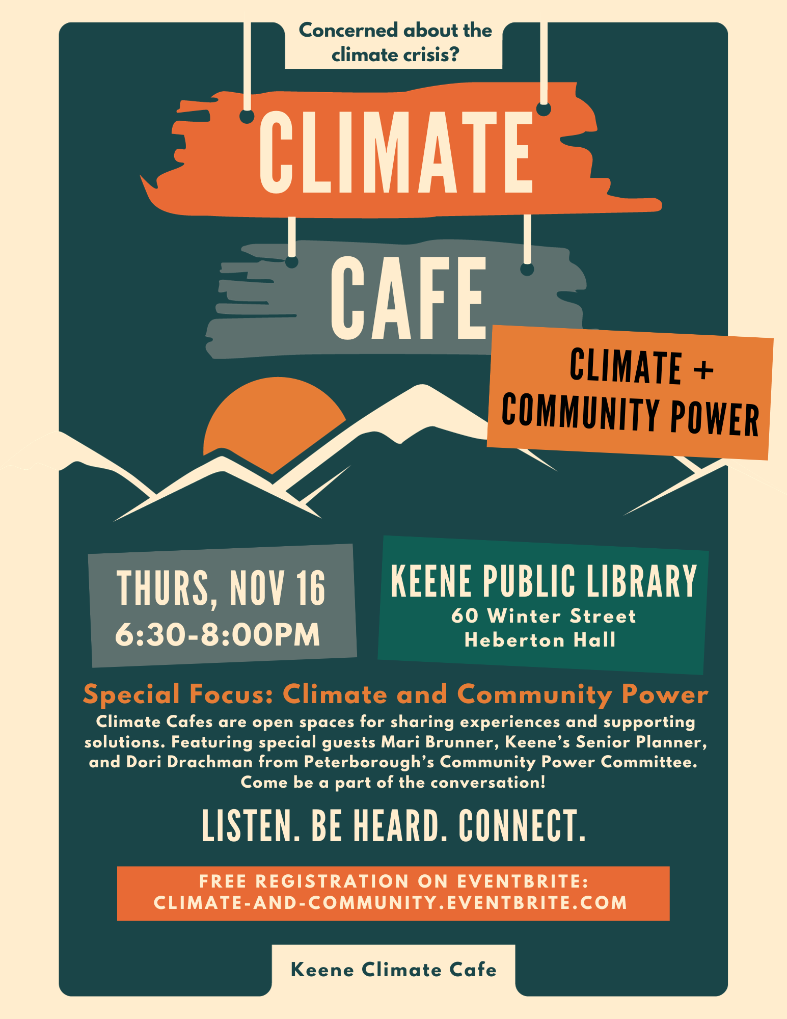 Climate Cafe flyer for event 16 Nov 23